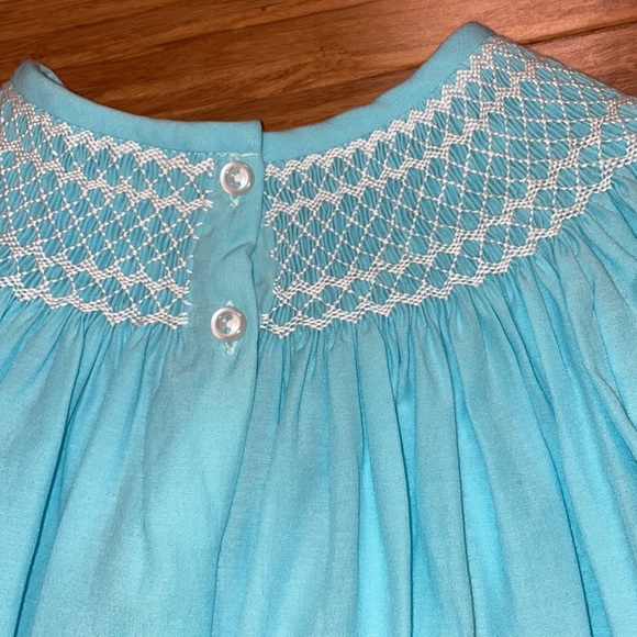 Stellybelly girls flutter sleeved smocked aqua Pearl dress in size 6 NWOT - Picture 8 of 8